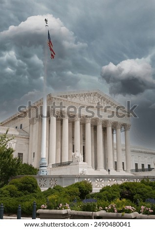 The supreme court building with flag. The Supreme Court of the United States is the highest federal court of the United States. It has ultimate appellate jurisdiction over all federal courts 