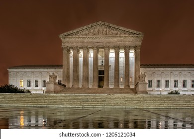 Supreme Court Washington Dc Equal Justice Under The Law At Night On Rainy Red Background