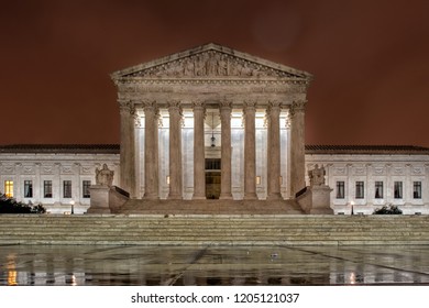 Supreme Court Washington Dc Equal Justice Under The Law At Night On Rainy Red Background