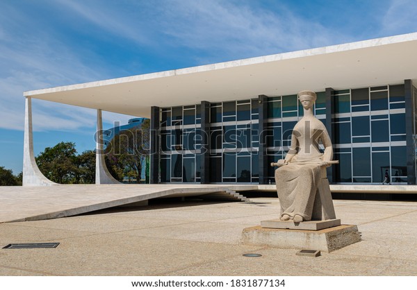 Supreme Federal Court, Brasilia, DF, Brazil on\
August 14, 2008. Statue of\
Justice.