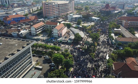 surabaya - 10/7/2019
aerial videos of people and students doing demonstrations in surabaya indonesia