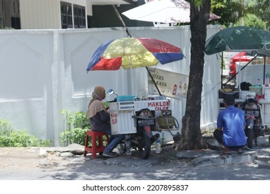 Surabaya 29 September 2022, Fried Food Merchant Who Is Waiting For A Buyer On A Side Of The Road