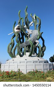 Surabaya City's Landmark. This Landmark Gives The City Symbol's Name, That Is Shark And Crocodile.