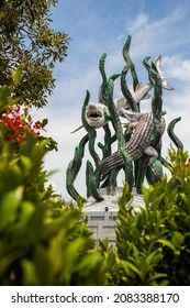 Surabaya, Indonesia (11-24-2021) : Surabaya Monument In Suroboyo Park, Famous Landmark Of The City, The Monument Showed 