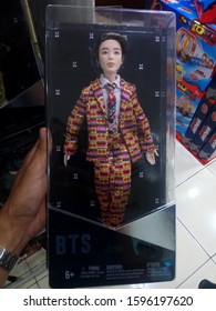 Surabaya, Indonesia - 18/12/2019 : BTS doll jimin character on hand