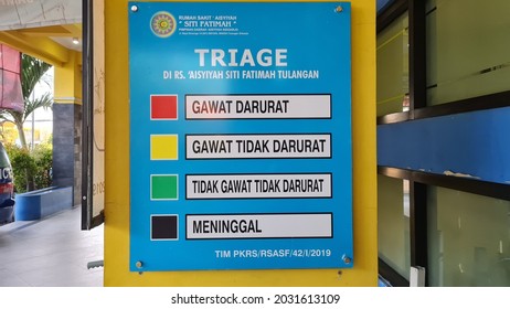 Surabaya - Indonesia, 20 August, 2021 : A Hospital Emergency Management Level Signboard