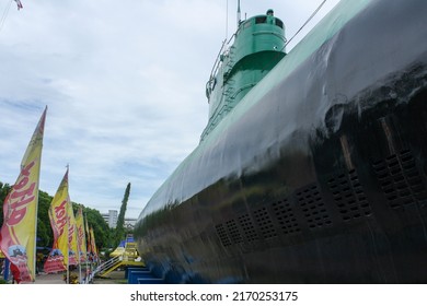 Surabaya, Indonesia - Dec 2011: Retired And Old Submarine Of Indonesian Navy Named Pasopati Made In Russia In Open Air Museum. No People.