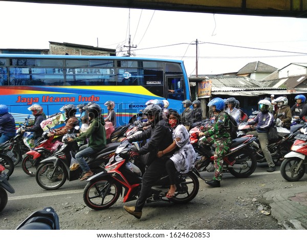 Surabaya january 24th,2019, traffic jam on the\
highway (pantura) east\
java.
