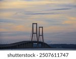 Surabaya, Java Indonesia. July 13 2016. beautiful sunset from beach with beautiful view of Suramadu bridge in Surabaya. 