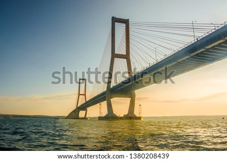 suramadu bridge is landmark in surabaya city, indonesia