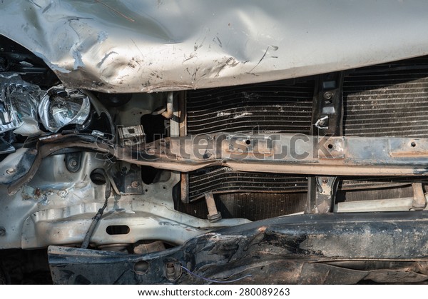 SURAT THANI\
THAILAND- May 16: Vehicle from accident  and vehicle property in\
dispute are hoarded together .At the police station on May 16, 2015\
in Surat thani\
province,Thailand