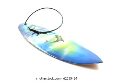 Surf Board With Dolphin Decoration Isolated Over White