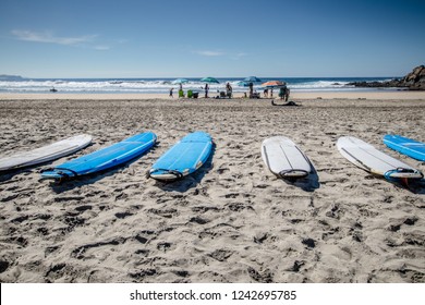 Surf Boards At Los Cerritos Beach In Baja California, Mexico