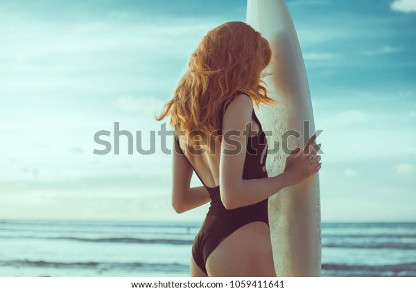 Surf Girl Long Hair Go Surfing Stock Photo Edit Now 1059411641