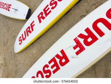 Surf Lifesaving Lifesaver Boards On An Australian Beach