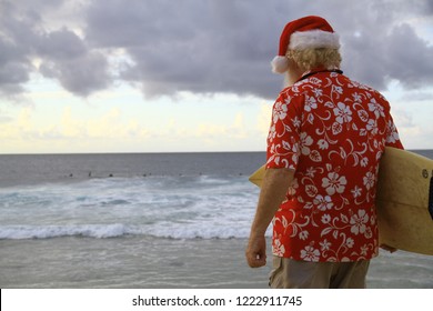 Surf Santa On Beach