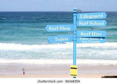 Surf School Sign Post In Cornwall