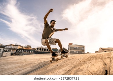 Surf skater training surfing moves on a urban scene. - Powered by Shutterstock