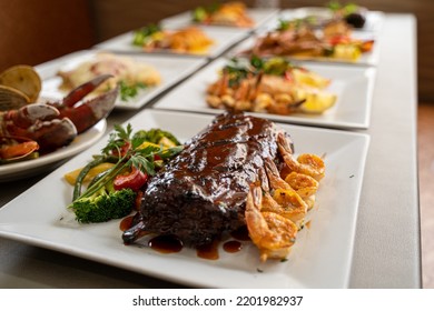 Surf And Turf Beef Bbq Ribs T Bone Steak Cheese Shrimps Lobster Chop