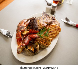 Surf And Turf Beef Bbq Ribs T Bone Steak Cheese Shrimps Lobster Chop