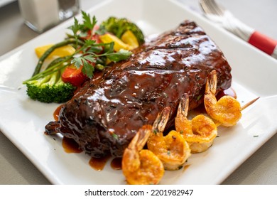 Surf And Turf Beef Bbq Ribs T Bone Steak Cheese Shrimps Lobster Chop