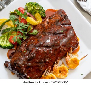 Surf And Turf Beef Bbq Ribs T Bone Steak Cheese Shrimps Lobster Chop