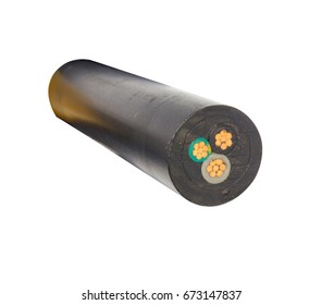 surface of cable electricity NYY GRD, black green and gray insulated, three core is copper, Benefits in electricity, education and more, cable is strong and heavy. isolate on white background