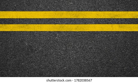 Surface grunge rough of asphalt, Dark grey with double yellow line on the road and small rock, Texture Background, Top view - Powered by Shutterstock