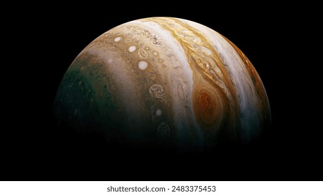 Surface of Jupiter focused on the famous Great Red Spot. Universe science astronomy.