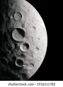 Surface Of The Moon With Craters, Planetary Satellite.