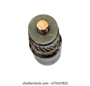 surface of Power cable KV-CV, black and white insulated, the core is copper, Benefits in electricity, education and more, cable is strong and heavy. isolate on white background
