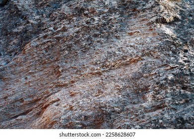 Surface sandy rock. Rocky shore of the Caspian Sea.