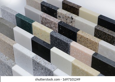 Surface Of Stone Texture, Top View Of Color Samples Stone, Acrylic Solid Material For Interior Design.