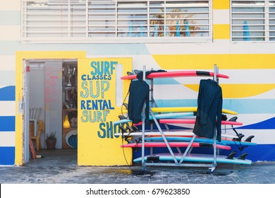 Surfboard rentals waiting for tourists on tel-aviv beach israel  2017 - Powered by Shutterstock