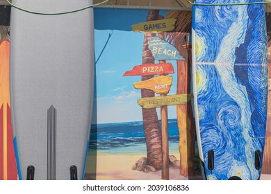 surfboards for rent on the beach close-up - Powered by Shutterstock