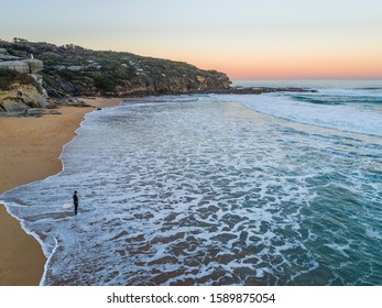 Surfer At Curl Curl Beach, Sydney Australia Aerial