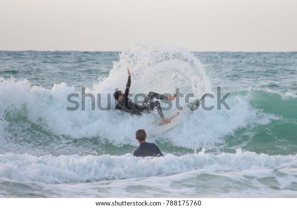 Surfer Doing Tricks Good Waves Day Stock Photo Edit Now