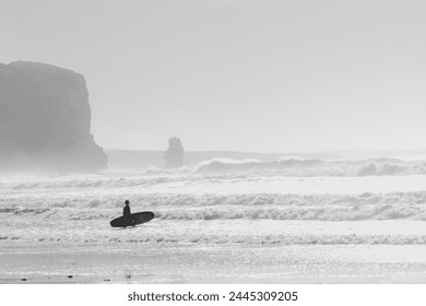 Surfer entering the water Black and White photo - Powered by Shutterstock