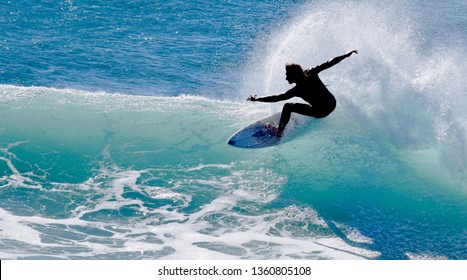 Surfer In Malibu, CA USA - January 24 2015