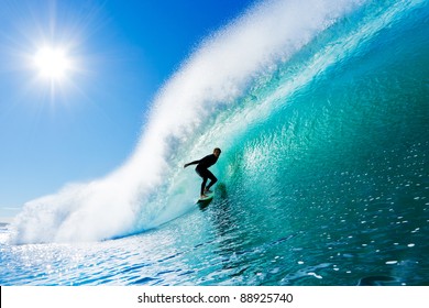 Surfer On Amazing Blue Wave