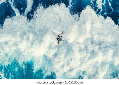 Surfer On The Big Wave, Top View