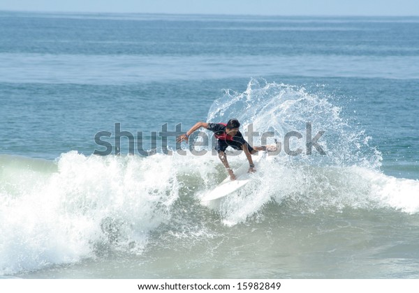 Surfer Riding Perfect Wave Doing Tricks Stock Photo Edit