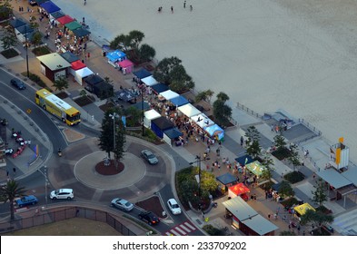 SURFERS PARADISE AUS - NOV 05 2014:Aerial View Of Surfers Paradise Beachfront Markets.It's The Largest Night Market In Gold Coast Queensland, Australia.