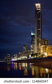 Surfers Paradise Beach At Night, Gold Coast, Australia