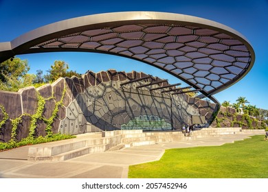 Surfers Paradise, Gold Coast, Australia - Oct 3, 2021: Outdoor Theatre Stage At The HOTA Art Gallery Precinct