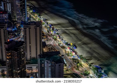 Surfers Paradise, Gold Coast, Australia - May 18, 2022: Aerial View Of The Street Markets Along The Beach Esplanade