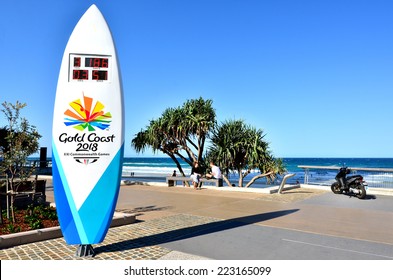 SURFERS PARADISE - SEP 30 2014:The Gold Coast Commonwealth Games 2018 Countdown Clock In Surfers Paradise Promenade. It Is The 5th Time Australia Host The Commonwealth  Games.