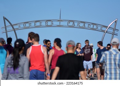 SURFERS PARADISE - SEP 30 2014:Visitors in Surfers Paradise.It one of Australia's iconic coastal tourist destinations, drawing about 10 million tourists every year from all over the world.