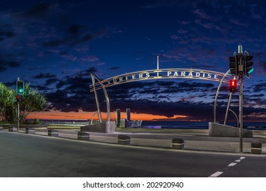 Surfers Paradise Sign During Sunrise, Gold Coast - Australia