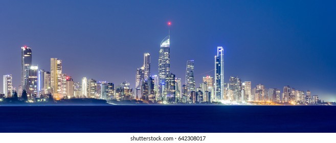 Surfers Paradise Skyline At Night, Australia